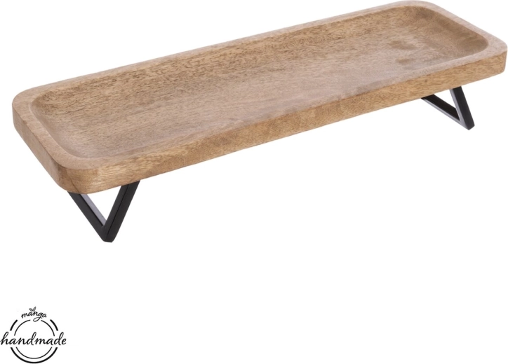 Mango wooden and metal tray 46 × 16 cm