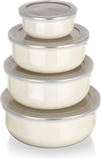 Set of enamel bowls with lids Amande (8 pieces)