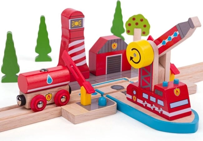 Medinis gelbėtojų rinkinys Bigjigs Rail Ugniagesiai
