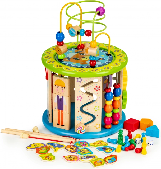 Edukacinis medinis kubas su žaidimais ir žvejyba ECOTOYS