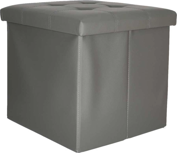 Sulankstomas pufas su laikymo skyriumi iš eko odos 38 × 38 × 36 cm, pilkas