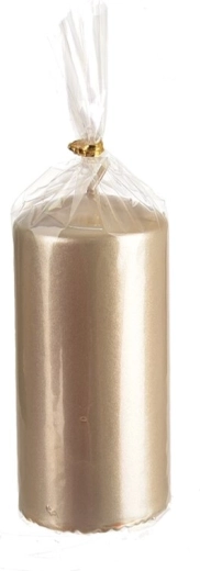 Decorative champagne glossy pillar candle 14 cm