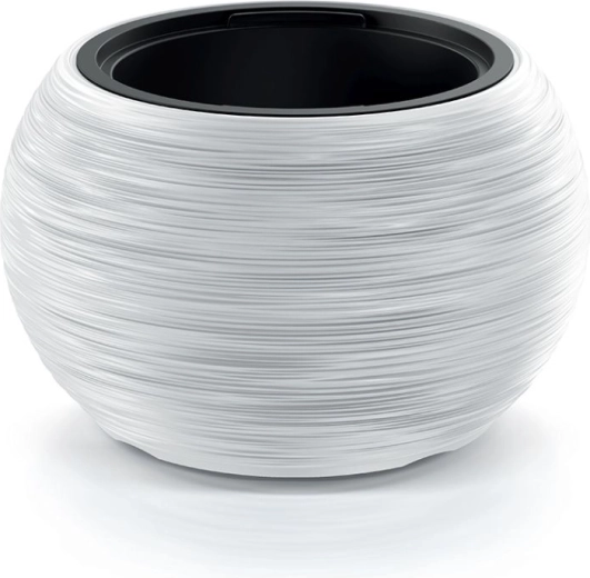 Round ribbed flower pot with insert 43.5 cm – white