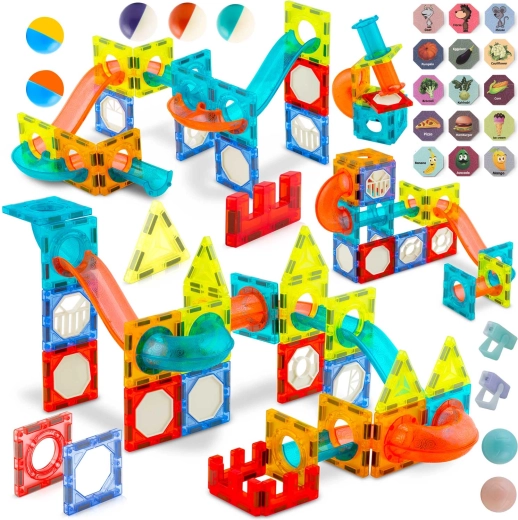 Marble run full of tunnels, bends, and ramps