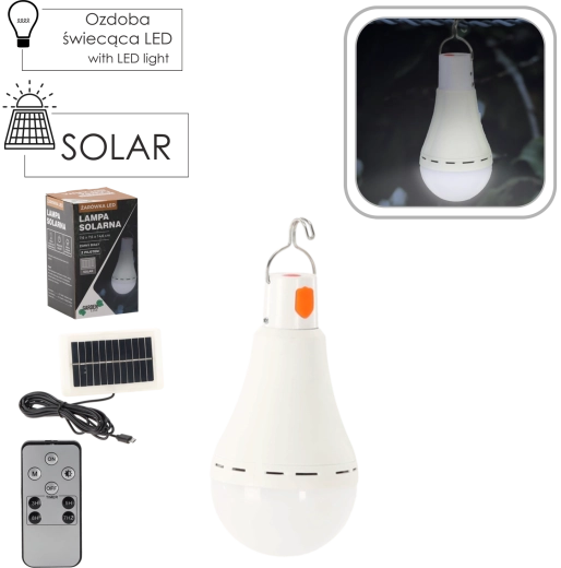 Saulės energija maitinama pakabinama LED lemputė 12 W, šaltai balta, 7,6 × 7,6 × 14,6 cm