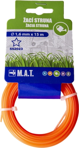 Nailoninė trimerio pjovimo valas, žvaigždinis profilis 1,6 mm, 15 m, tamsiai oranžinė