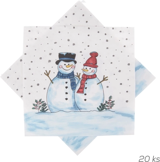 Popierinės servetėlės su sniego senio motyvu 33 × 33 cm, 20 vnt.