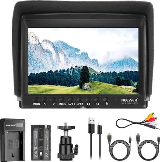 Neewer F100 portable monitor with USB charger and NP-F550 battery