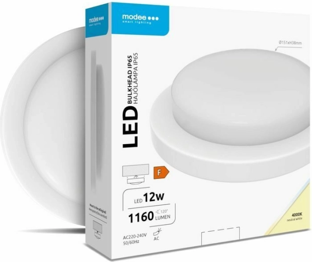 Apvalus sieninis/lubinis LED šviestuvas Modee Bulkhead 12 W 4000 K, baltas