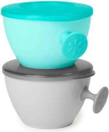 Skip Hop vaikiški dubenėliai su dangteliu ir laikikliu Easy Grab, pilka ir turkio spalvos, 240 ml, 2 vnt.
