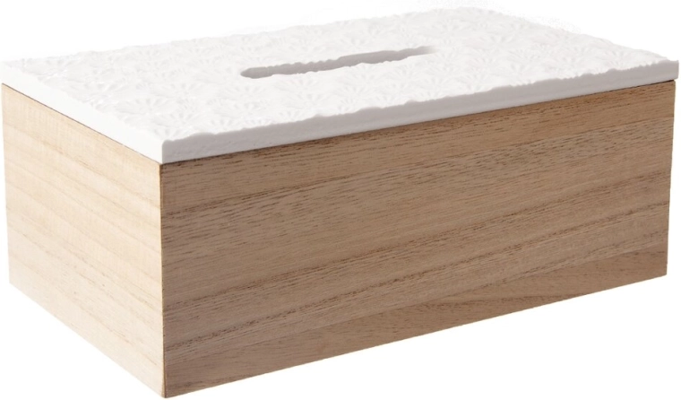 Smėlinės spalvos medinė dėžutė popierinėms nosinaitėms 24 × 14 × 10 cm
