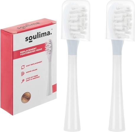 Atsarginės galvutės soniniam dantų šepetėliui Soulima X800, baltos (soft + medium), 2 vnt.