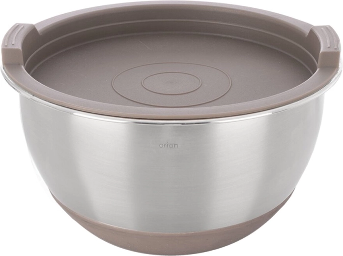 Stainless steel bowl with plastic lid, beige, 15.7 cm - 1 piece
