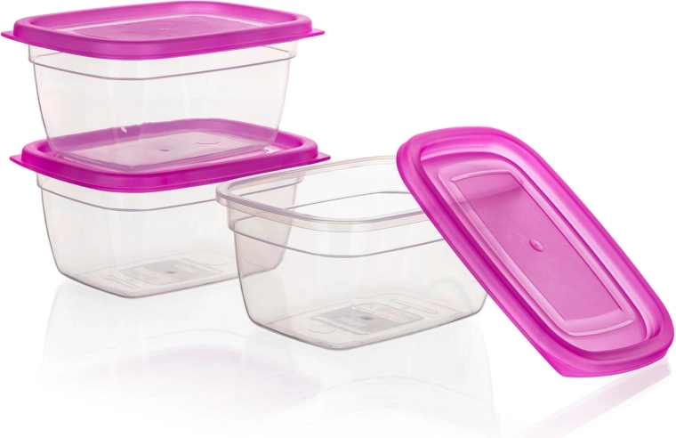 Plastikinių maisto dėžučių rinkinys 0,55 l – rožinė, 3 vnt.