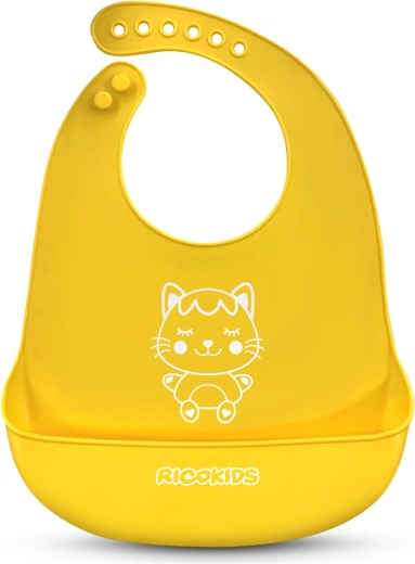 Ricokids silicone bib with pocket, yellow