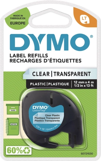 DYMO LetraTag 12 mm x 4 m etikečių juosta, skaidrus plastikas
