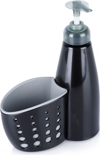 Indų ploviklio dozatorius su kempinėlės skyreliu, juodas, 370 ml