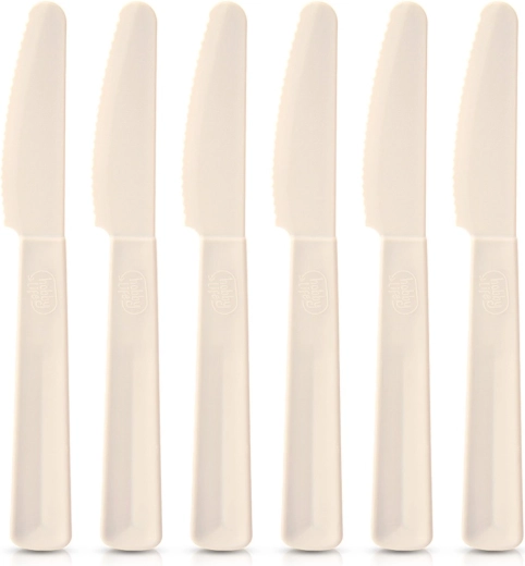 Plastikiniai stalo peiliai kreminiai SANDY, 6 vnt.