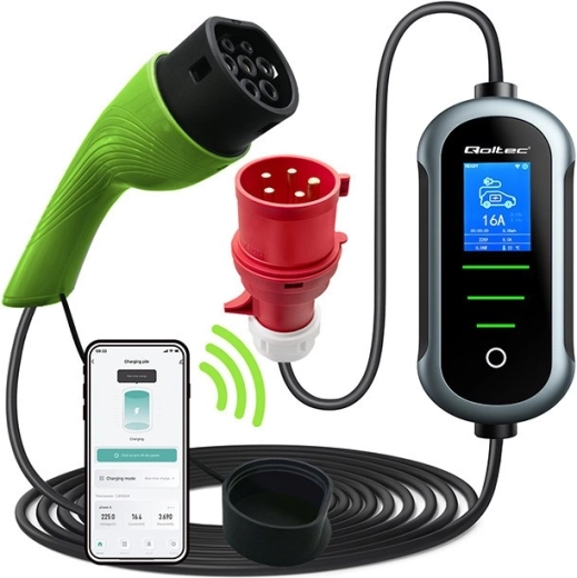 Portable EV Charger Type 2 11 kW with Wi‑Fi, TUYA/SMART LIFE and LCD, 400 V, 5 m cable