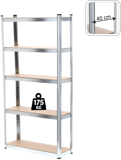 Five-tier metal shelving unit 180 × 90 × 40 cm, shelf load capacity 175 kg