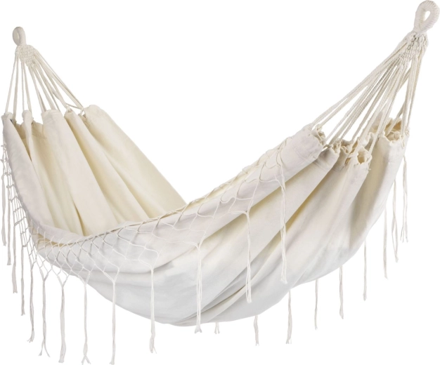 Dviejų asmenų sodo kabantis hamakas boho, smėlio spalvos, 200 × 150 cm