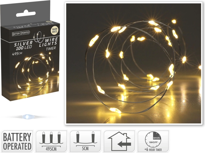 Kalėdinės LED lemputės, šiltai balta, 4,95 m (100 LED) su laikmačiu