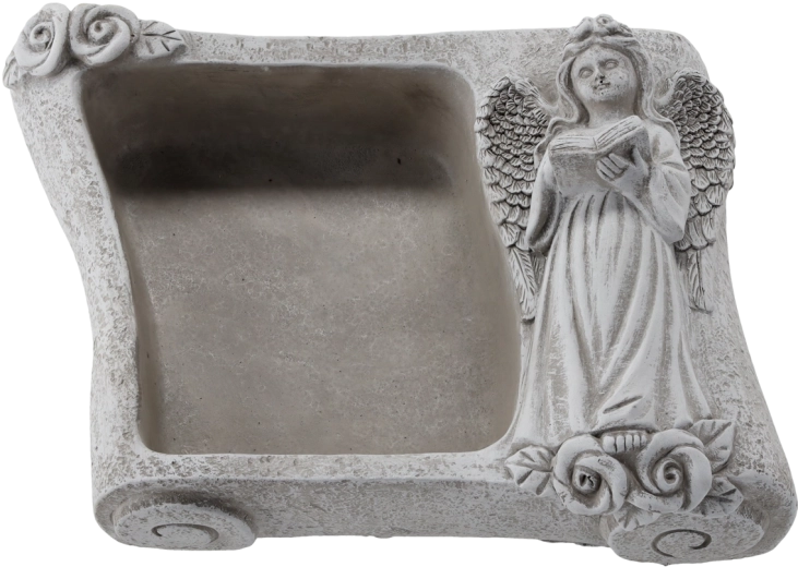 Cemento gėlių dubuo su angelu – pilka knyga 25 × 18,5 × 9,5 cm