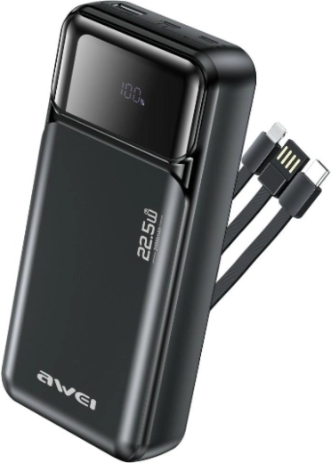 Awei 20000 mAh power bank with built-in cables