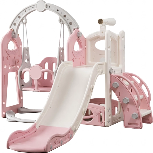 Free-standing kids slide with ladder and swing