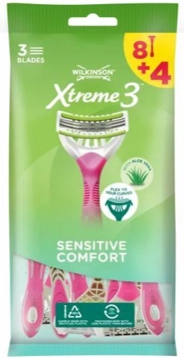 Wilkinson Xtreme3 Comfort Sensitive vienkartiniai skutimosi peiliukai moterims 8+4