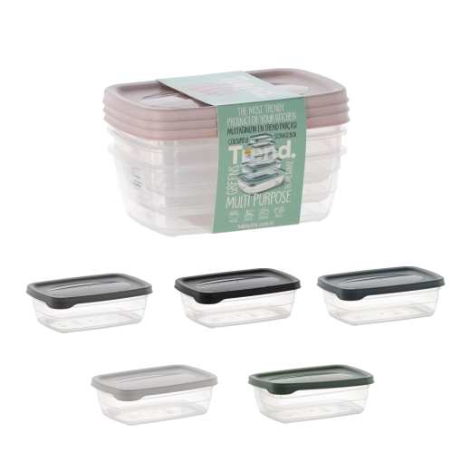 Set of 3 Rectangular Containers Trend Box 0.6 l