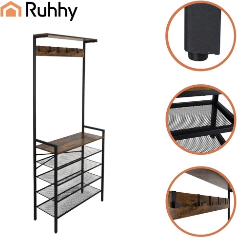 5 double hooks and a top shelf for accessories