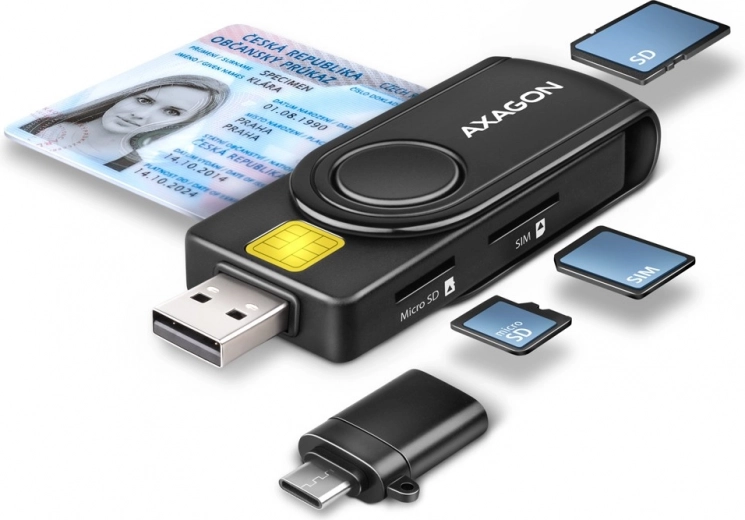 Portable AXAGON Card Reader for ID, SD, microSD and SIM Cards with USB