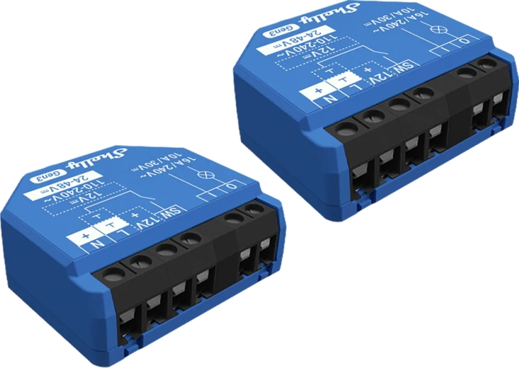 2 išmaniųjų relių rinkinys Shelly 1 Gen3 su „Wi‑Fi“ ir „Bluetooth“