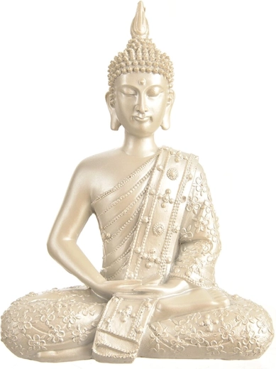 Silver Buddha statue made of polystone 27 cm