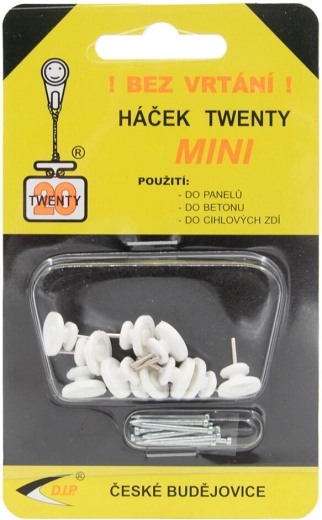 TWENTY mini poliamido kabliukai, balti, 10 vnt.