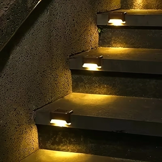 Saulės LED laiptų šviestuvai terasai ir sodui, atsparūs vandeniui, rinkinys 4 vnt.