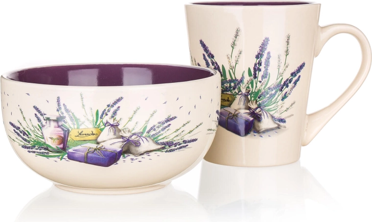 Keraminis pusryčių rinkinys „Lavender“ – puodelis 360 ml ir dubenėlis 540 ml