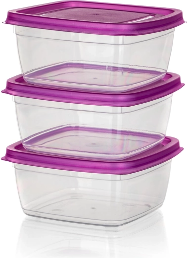 Set of Square Food Containers 0.5 l with Purple Lids (3 pcs) ACCASA