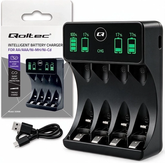Ni-MH AA/AAA Battery Charger with LCD Display and USB-C Cable