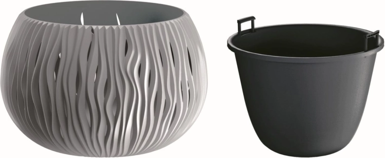 Sandy Bowl Planter with Insert 37 cm – Grey Stone