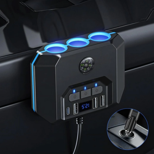 3 cigarette lighter sockets up to 120 W and separate switches