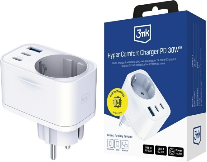 3mk Hyper Comfort Charger 30W white wall adapter