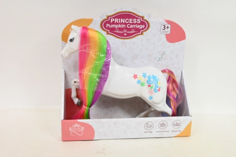 White Pony with a Rainbow Mane and Tail