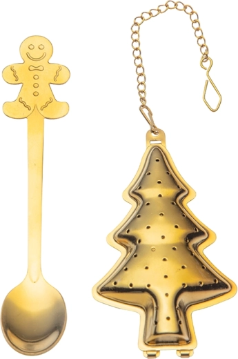 Gift tea set with a gold infuser and spoon – Christmas motif