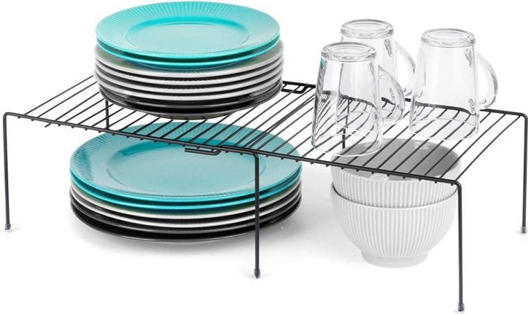 Expandable metal kitchen shelf 34.5–48 cm, black