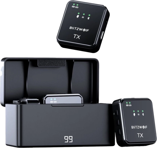 BLITZWOLF BW‑SX63 Wireless Microphone with Charging Case (Black)