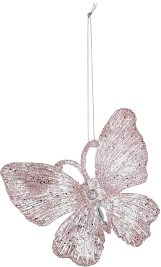 Kalėdinė dekoracija drugelis iš akrilo 11 cm – rožinė, 2 vnt. rinkinys