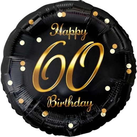 Folinis balionas Happy 60 Birthday – juodas su auksiniu užrašu
