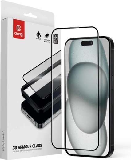 3D Tempered Glass 9H Full Glue for iPhone 16 / iPhone 15 with Installation Frame